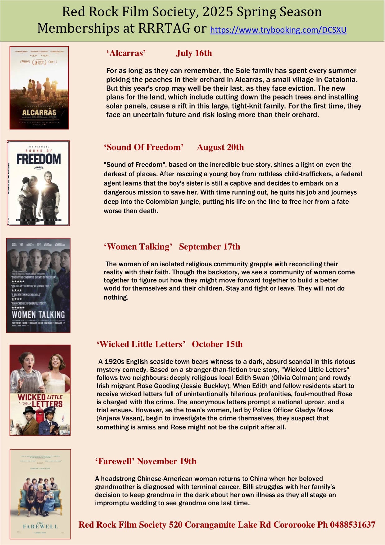 2025 Film Society Spring Season Flyer